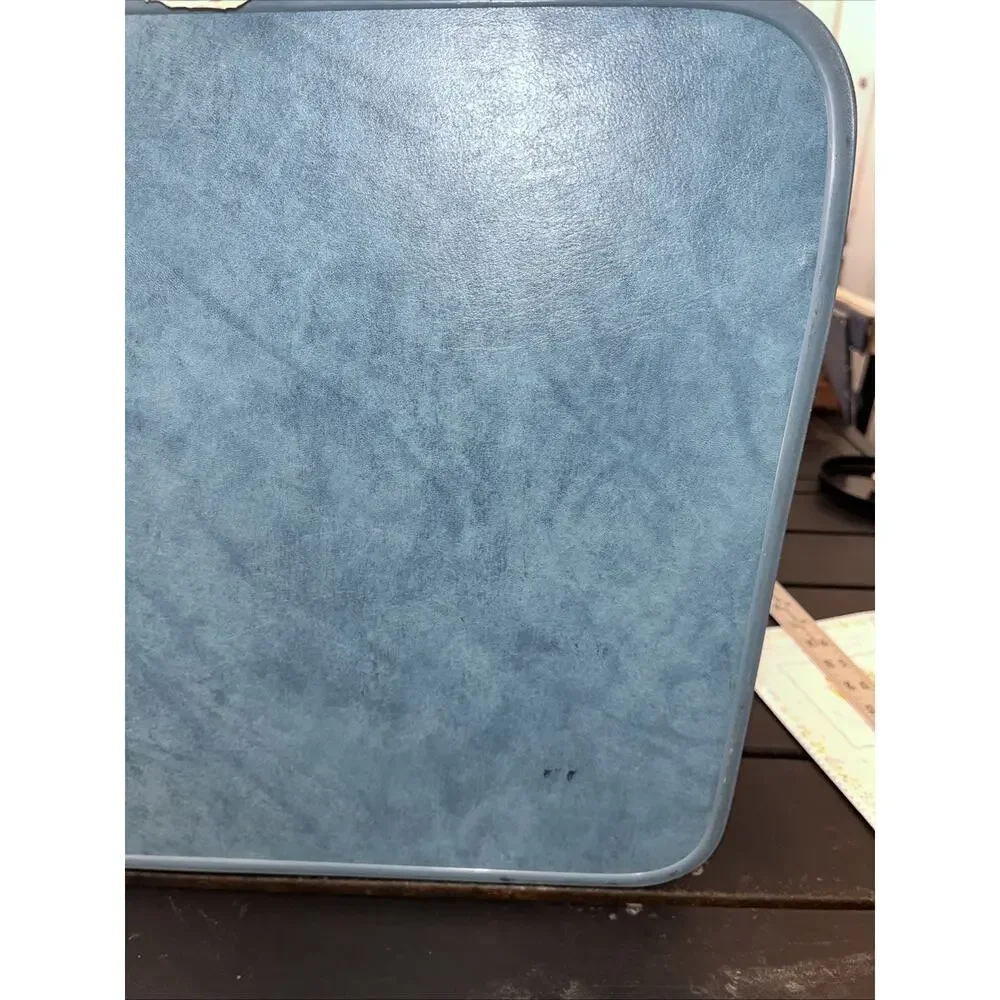 Vintage Monarch Blue Hard Sides Case Suitcase with Stripe NO Key 21